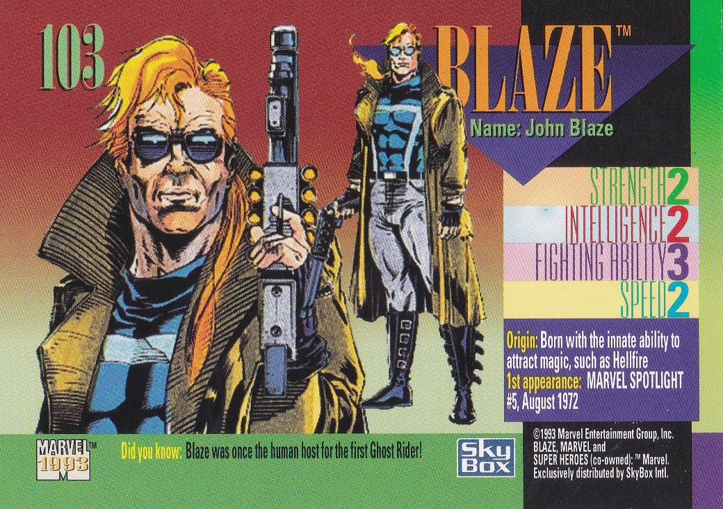 Marvel Universe 1993 Skybox Base Card 103 Blaze Arcade